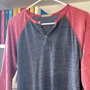 Heather Gray and Red Henley Style Long-Sleeve Shirt